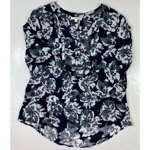 Fun2Fun Womens Blue Green White Floral Long Sleeve Blouse Size Medium